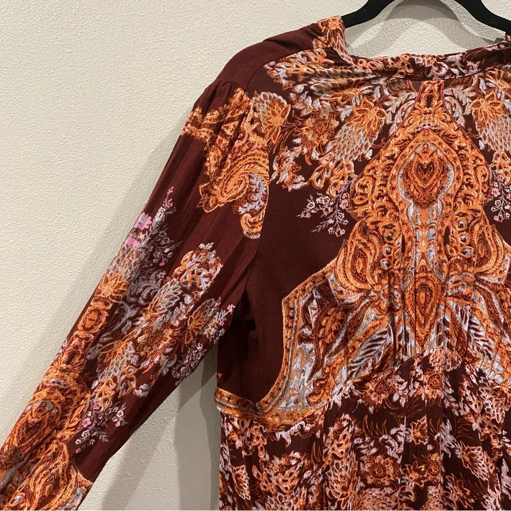 Free People NWT High Neck Cut Out Long Sleeve Tunic Top Maroon Red Med OB834537 - Picture 4 of 13